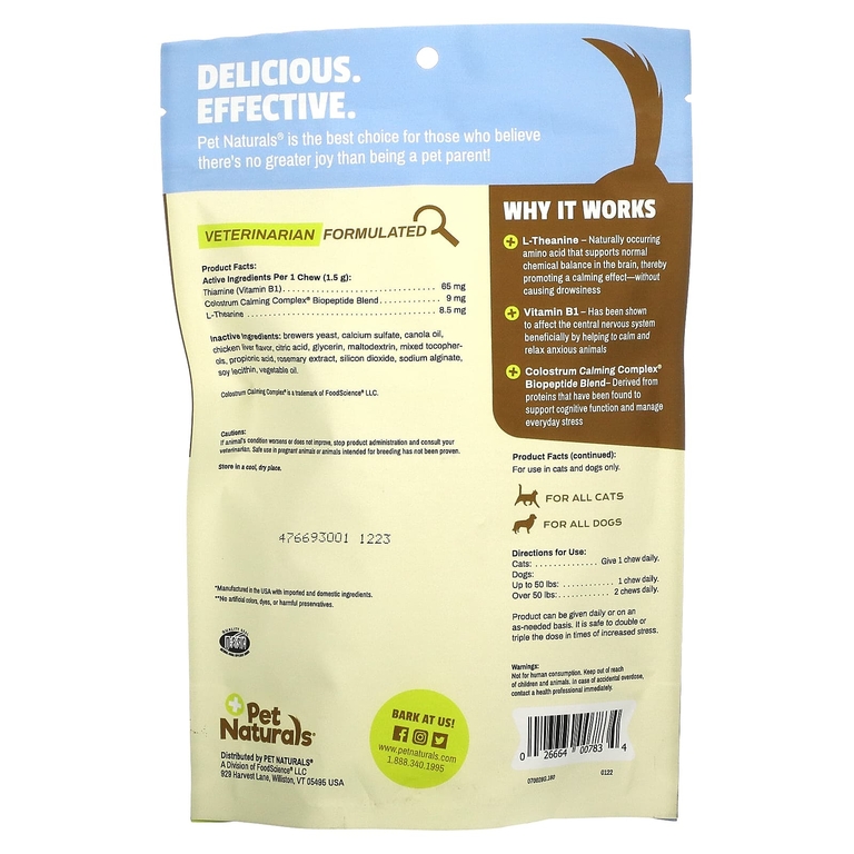 Pet Naturals, Calming, для собак и кошек всех размеров, успокаивающее средство, 160 жевательных таблеток, 240 г (8,46 унции)