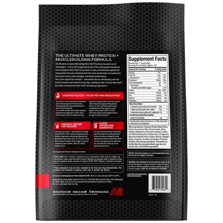 MuscleTech, Performance Series, Nitro Tech, сывороточные пептиды и изолят для наращивания мышечной массы, ваниль, 4,54 кг (10 фунтов)