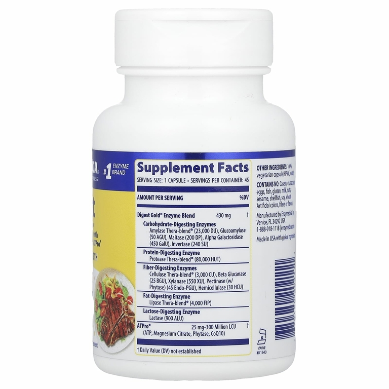 Enzymedica, Digest Gold® с ATPro®, с максимальной силой действия, 45 капсул