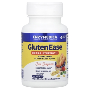 Enzymedica, GlutenEase, добавка для переваривания глютена с повышенной силой действия, 30 капсул