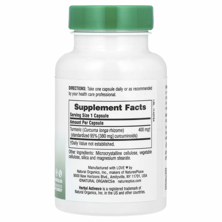 NaturesPlus, Herbal Actives, куркума, 400 мг, 60 капсул