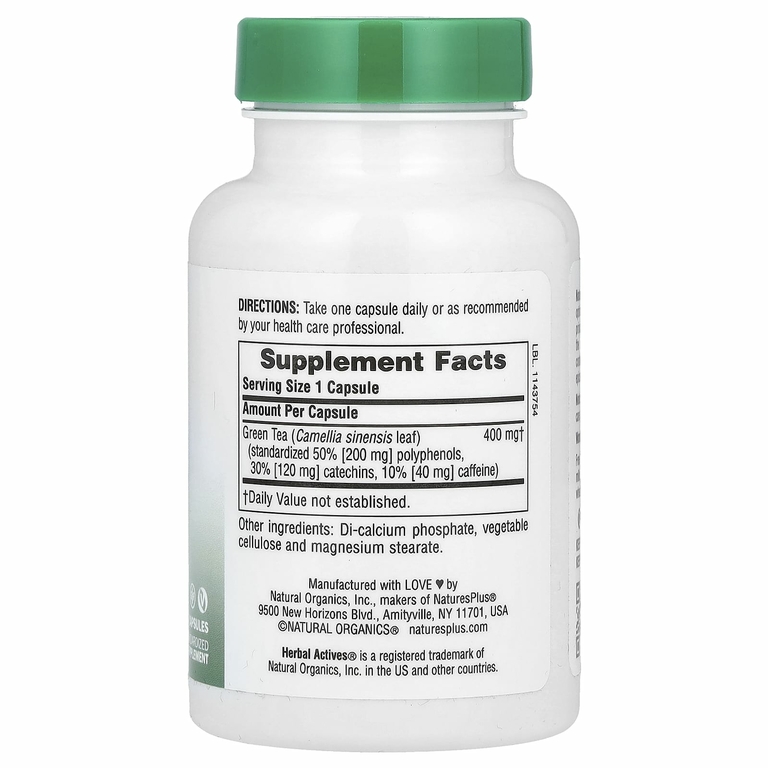 NaturesPlus, Herbal Actives, зеленый чай, 400 мг, 60 капсул