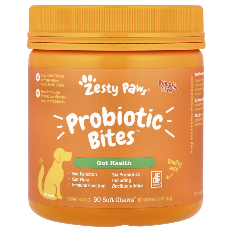 Zesty Paws, Probiotic Bites, для собак всех возрастов, со вкусом тыквы, 90 жевательных таблеток, 315 г (11,1 унции)