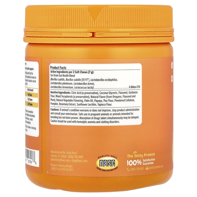 Zesty Paws, Probiotic Bites, для собак всех возрастов, со вкусом тыквы, 90 жевательных таблеток, 315 г (11,1 унции)