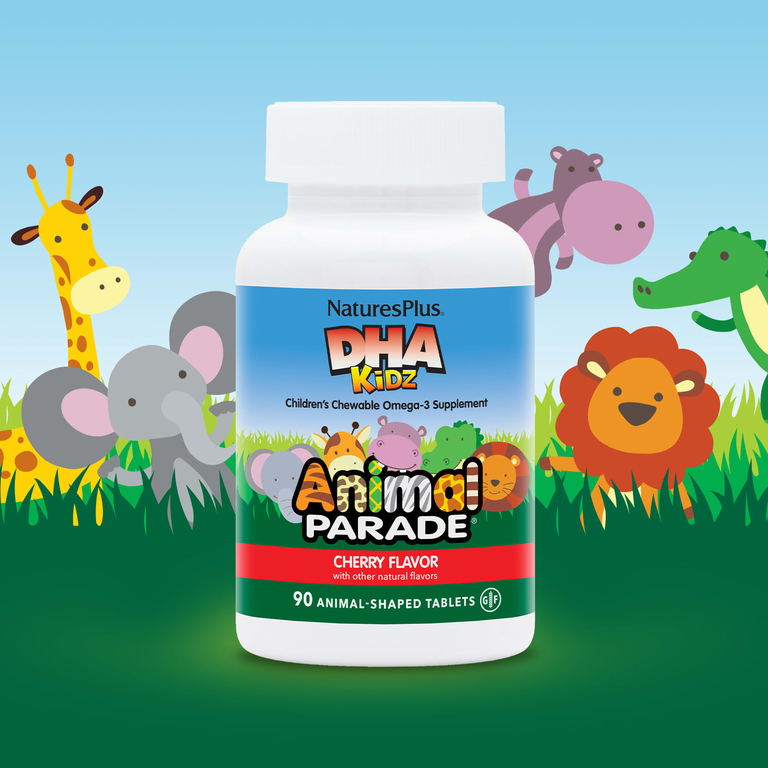 NaturesPlus, Source of Life, Animal Parade, ДГК для детей, детские жевательные таблетки, натуральный вишневый вкус, 90 таблеток в форме животных