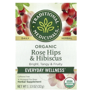 Traditional Medicinals, органические плоды шиповника с гибискусом, без кофеина, 16 чайных пакетиков в упаковке, 32 г (1,13 унции)