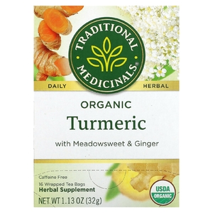 Traditional Medicinals, Органическая куркума с таволгой и имбирем, без кофеина, 16 чайных пакетиков в упаковке, 32 г (1,13 унции)