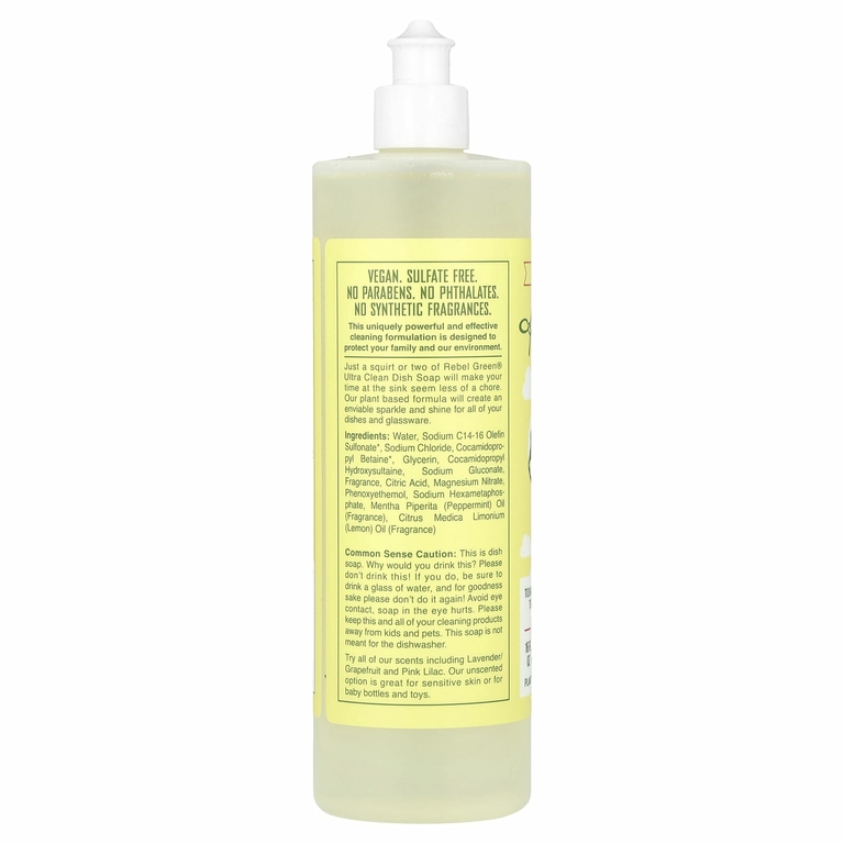 Rebel Green, Ultra Clean Dish Soap, перечная мята и лимон, 473 мл (16 жидк. Унций)