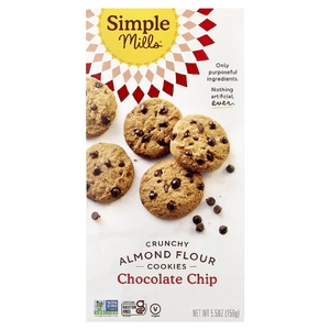Simple Mills, хрустящее печенье с миндальной мукой и шоколадной крошкой, 156 г (5,5 унции)