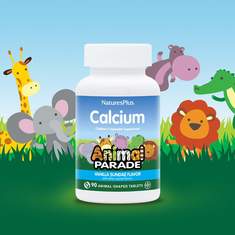 NaturesPlus, Source of Life, Animal Parade, кальций, жевательная добавка для детей, со вкусом ванильного мороженого, 90 таблеток в форме животных