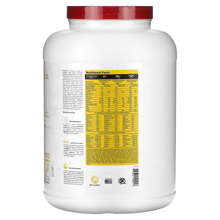 Metabolic Nutrition, MuscLean, средство для набора мышечной массы, ванильный молочный коктейль, 5 фунтов