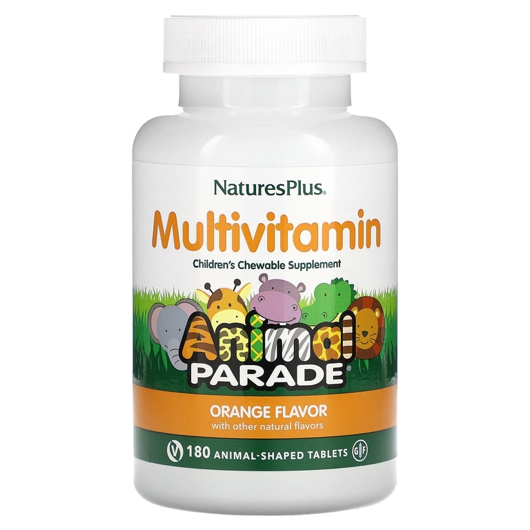 NaturesPlus, Source of Life, Animal Parade, детская жевательная добавка с мультивитаминами и микроэлементами, натуральный апельсин, 180 жевательных таблеток в виде фигурок животных