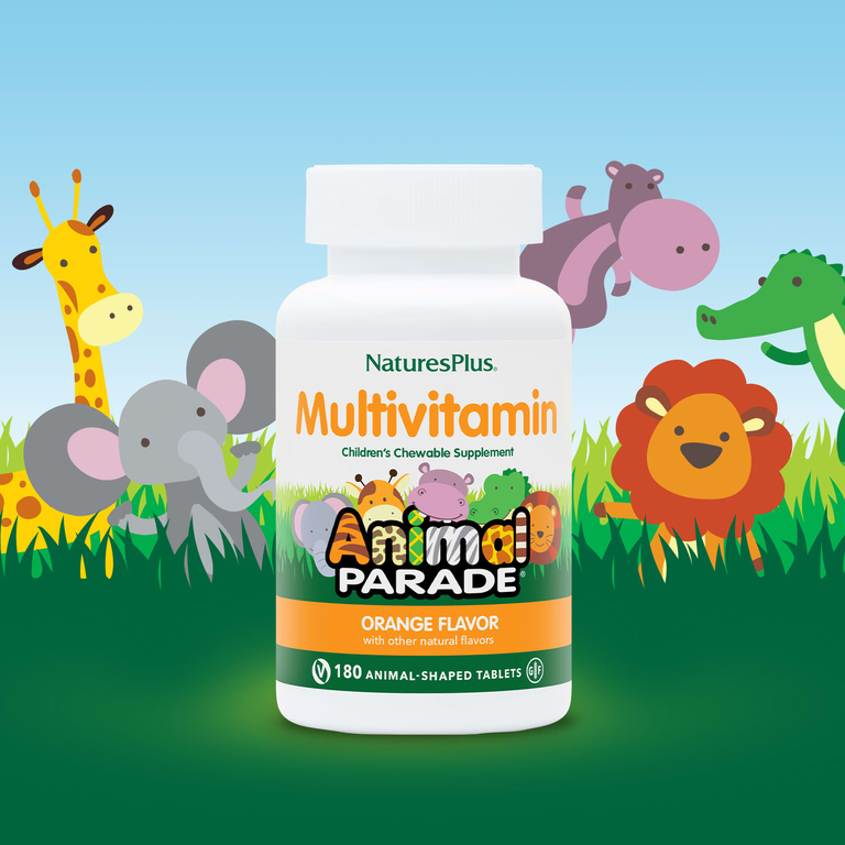NaturesPlus, Source of Life, Animal Parade, детская жевательная добавка с мультивитаминами и микроэлементами, натуральный апельсин, 180 жевательных таблеток в виде фигурок животных
