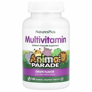 NaturesPlus, Animal Parade®, детские жевательные мультивитамины, виноград, 180 таблеток в форме животных