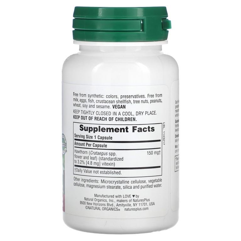 NaturesPlus, Herbal Actives, боярышник, 150 мг, 60 веганских капсул
