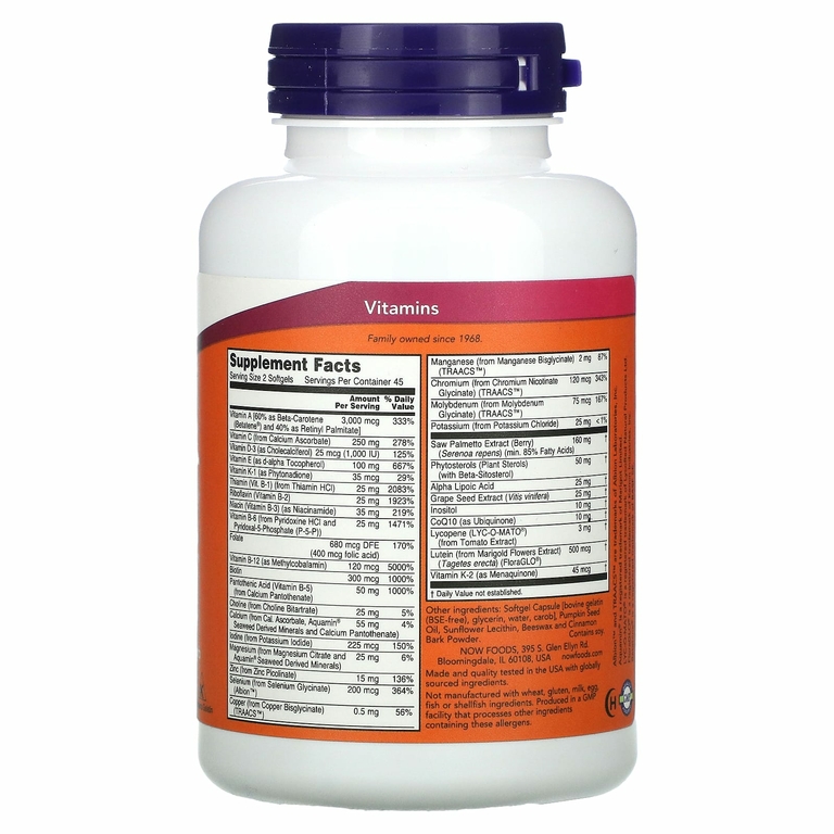 NOW Foods, ADAM, эффективные мультивитамины для мужчин, 90 капсул