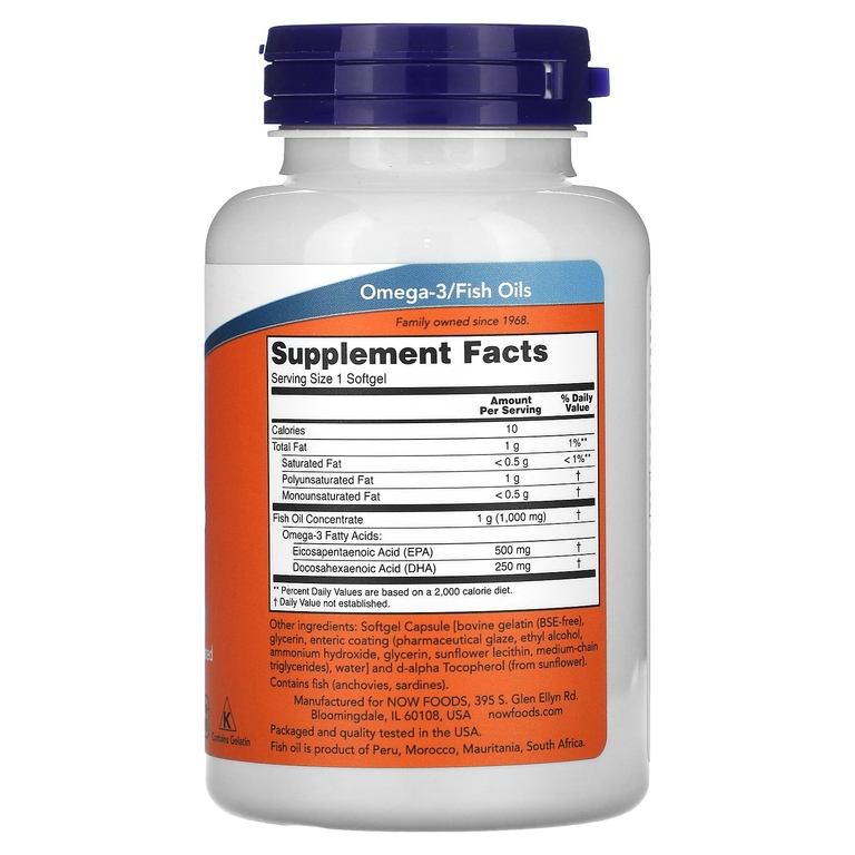 NOW Foods, ультра омега-3, рыбий жир, 90 капсул