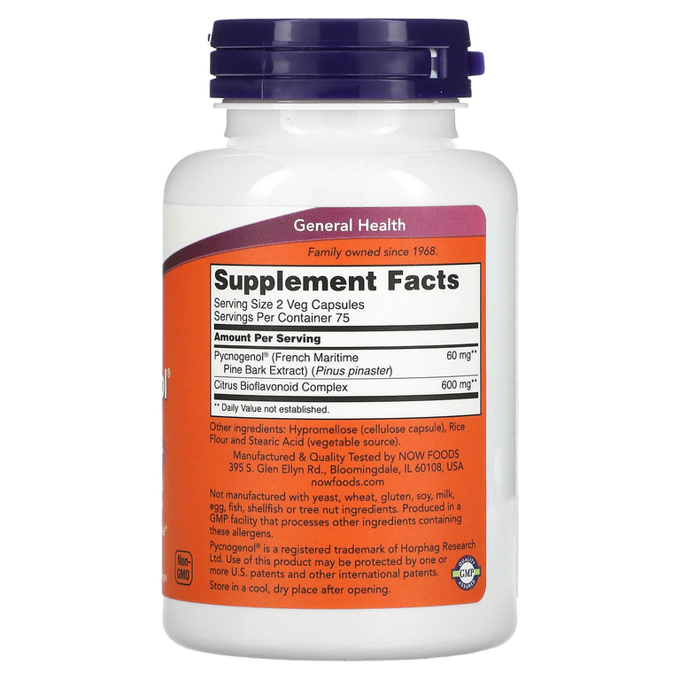 NOW Foods, Pycnogenol, пикногенол, 30 мг, 150 вегетарианских капсул