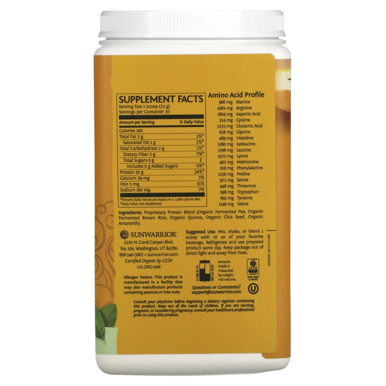 Sunwarrior, Protein Classic Plus, протеин на растительной основе, натуральный, 750 г (1,65 фунта)