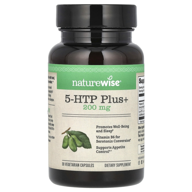 NatureWise, 5-гидрокситриптофан Плюс+, 200 мг, 30 вегетарианских капсул