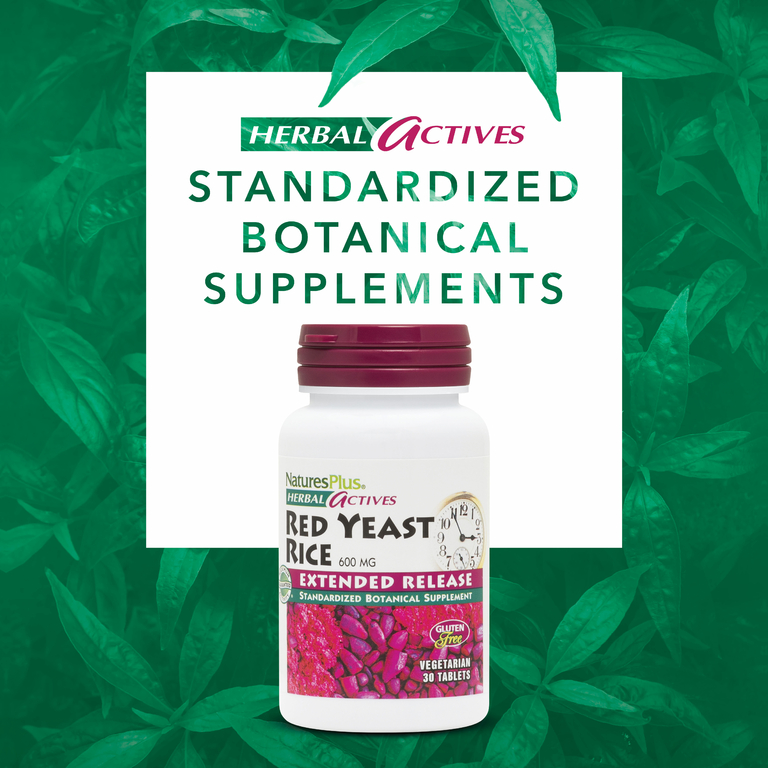 NaturesPlus, Herbal Actives, красный ферментированный рис, 600 мг, 30 вегетарианских таблеток