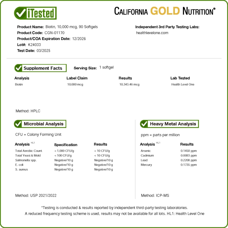 California Gold Nutrition, биотин, 10 000 мкг, 90 вегетарианских капсул