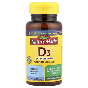 Nature Made, D3, 125 мкг (5000 МЕ), 90 мягких таблеток