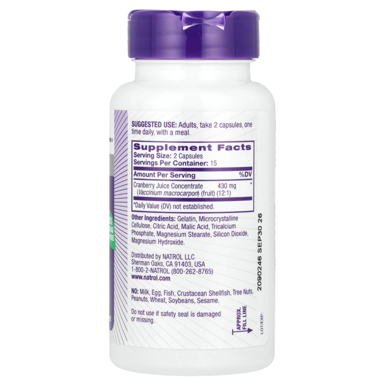 Natrol, клюква, 800 мг, 30 капсул (400 мг в 1 капсуле) (Товар снят с продажи) 