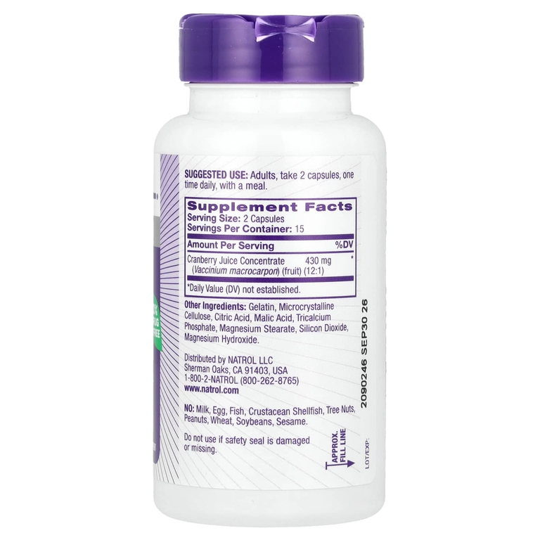 Natrol, клюква, 800 мг, 30 капсул (400 мг в 1 капсуле) (Товар снят с продажи) 