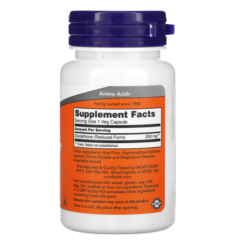 NOW Foods, глутатион, 250 мг, 60 вегетарианских капсул