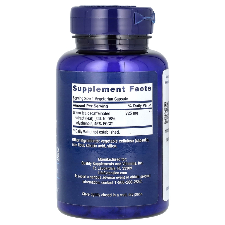 Life Extension, Mega Green Tea Extract, экстракт зелёного чая, без кофеина, 725 мг, 100 вегетарианских капсул