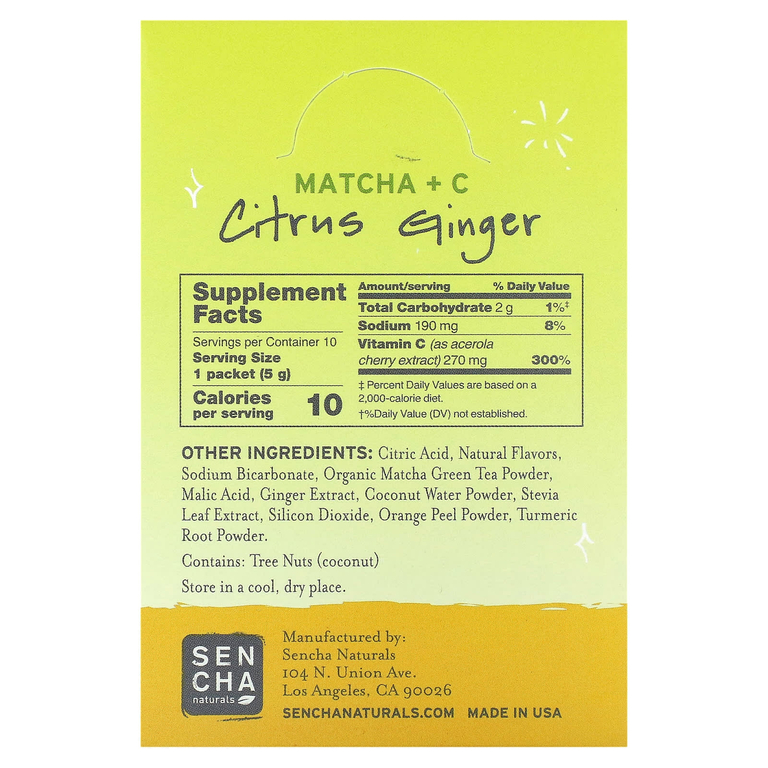 Sencha Naturals, Матча и витамина C, цитрусовый имбирь, 10 пакетиков по 5 г (0,18 унции) (Товар снят с продажи) 