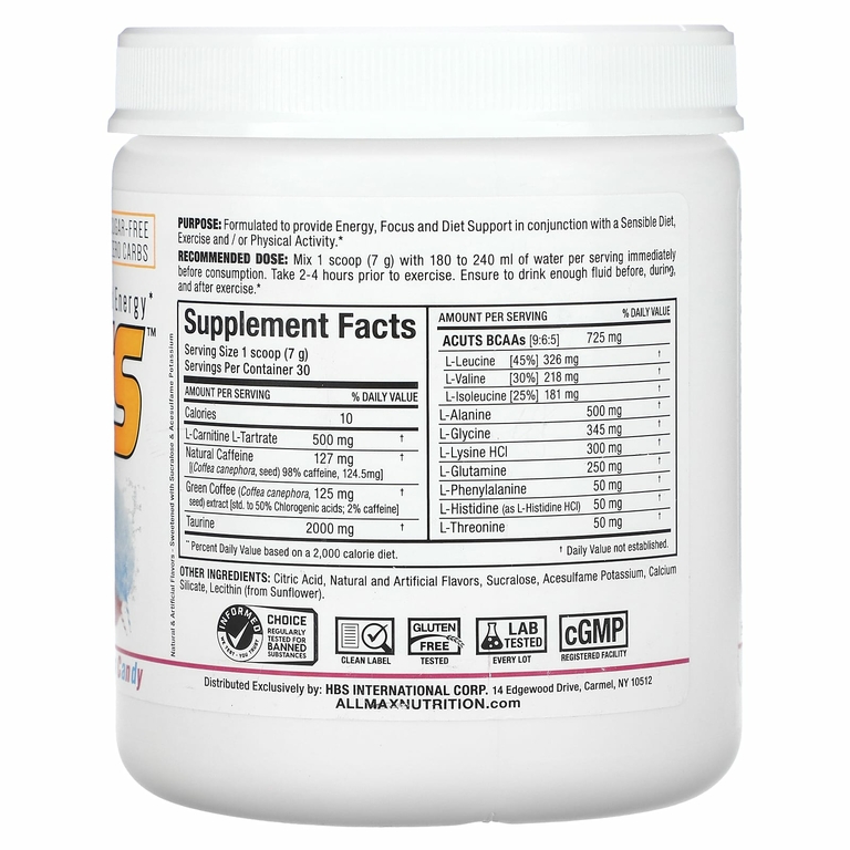 ALLMAX, ACUTS™, аминокислотная энергия, со вкусом сладкой ваты, 210 г (7,4 унции)