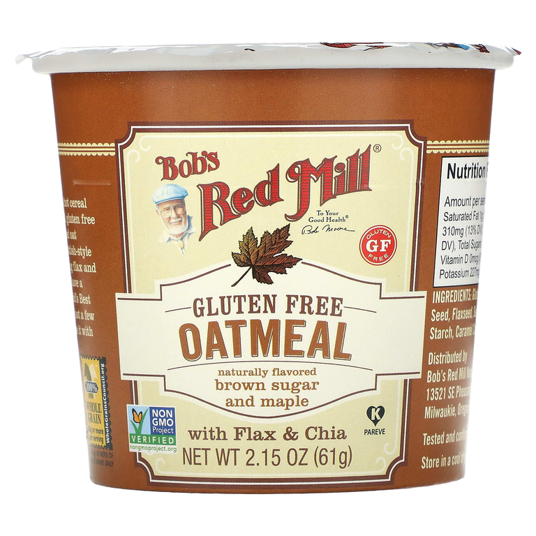 Bob's Red Mill, овсянка в чашке, с коричневым сахаром и кленовым сиропом, 61 г (2,15 унции)