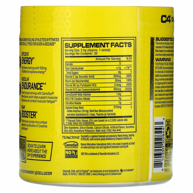 Cellucor, C4 Original для взрывной тренировки, перед тренировкой, арбуз, 6,3 унции (180 г)