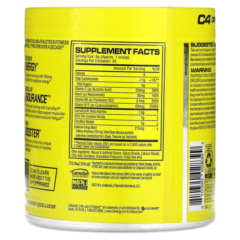 Cellucor, C4 Original Explosive, предтренировочный комплекс, фруктовый пунш, 195 г (6,88 г)