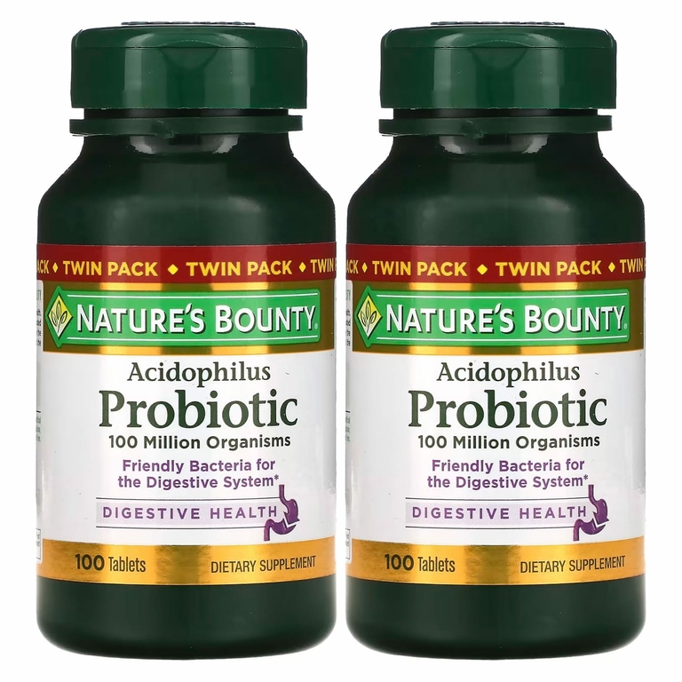 Nature's Bounty, Ацидофильные пробиотики, Двойная упаковка, 100 таблеток в каждой