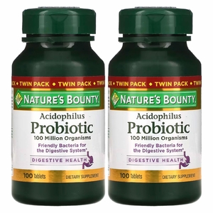 Nature's Bounty, Ацидофильные пробиотики, Двойная упаковка, 100 таблеток в каждой