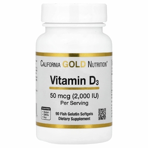California Gold Nutrition, витамин D3, 50 мкг (2000 МЕ), 90 рыбно-желатиновых капсул