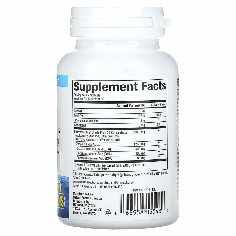 Natural Factors, RxOmega-3, 1260 мг, 60 капсул (630 мг в 1 капсуле)