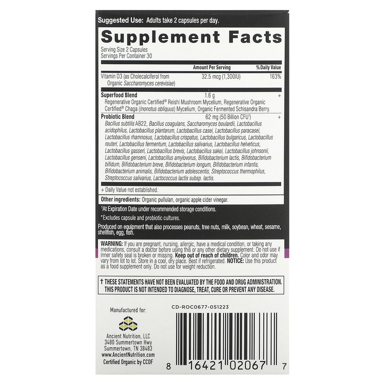 Ancient Nutrition, пробиотики с повышенной силой действия для женщин, 60 капсул