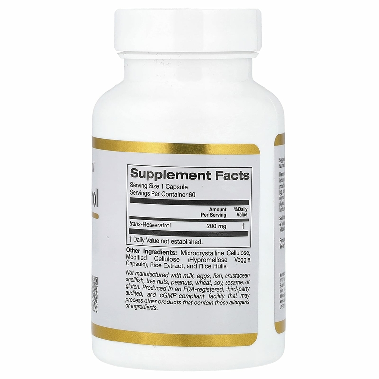 California Gold Nutrition, транс-ресвератрол, итальянского происхождения, 200 мг, 60 растительных капсул