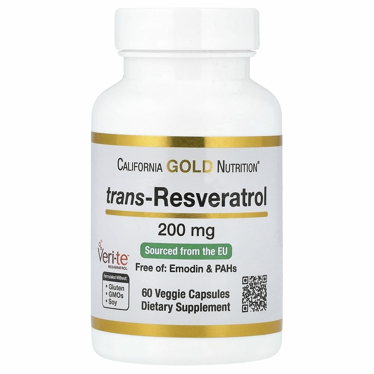 California Gold Nutrition, транс-ресвератрол, итальянского происхождения, 200 мг, 60 растительных капсул