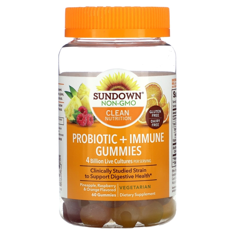 Sundown Naturals, Жевательные мармеладки с пробиотиком и иммунитетом, ананас, малина и апельсин, 60 жевательных таблеток (Товар снят с продажи) 