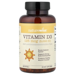 NatureWise, витамин D3, 125 мкг (5000 МЕ), 360 капсул