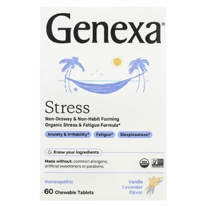 Genexa, Stress, органическая формула для снятия стресса и усталости, органические ваниль и лаванда, 60 жевательных таблеток
