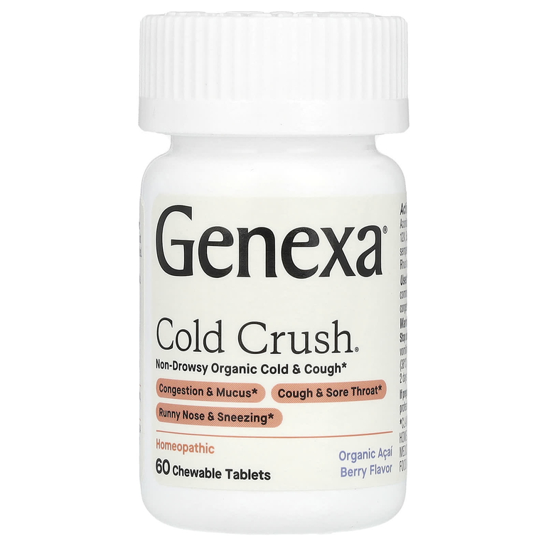 Genexa, Cold Crush®, органические средства от простуды и кашля без сонливости, органические ягоды асаи, 60 жевательных таблеток