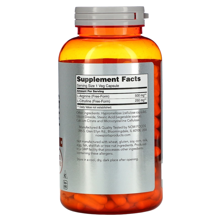 NOW Foods, Sports, аргинин и цитруллин, 240 вегетарианских капсул