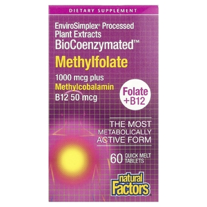 Natural Factors, BioCoenzymated, метилфолат, 1000 мкг, 60 быстрорастворимых таблеток