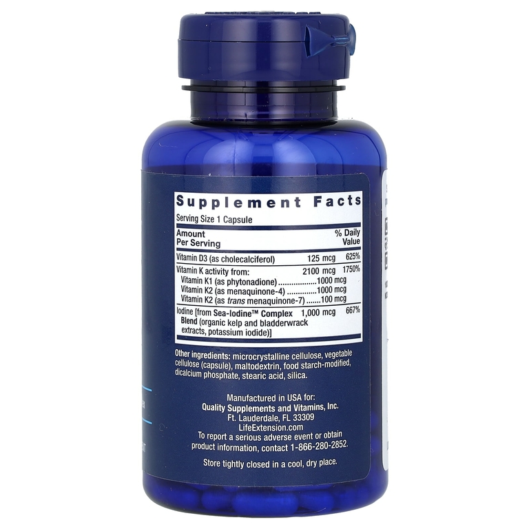 Life Extension, витамины D и К с йодом Sea-Iodine, 60 капсул